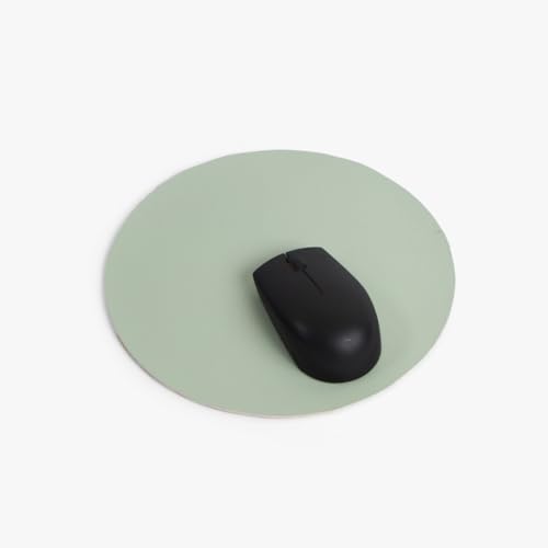 Image of Bellblock Round Mouse Pad | Computer Mouse Mat | Vegan PU Leather | Anti-Slip | Smooth Mouse Control | Spill-Resistant Surface | Pink & Green | Diameter 22 cm (Pack of 1)