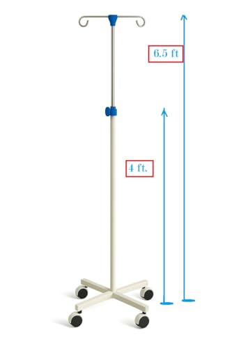 Image of P.M.P.S. PMPS Saline IV Stand with Wheels For Hospital ,Drip Stand Infusion Stand with 2 Hooks Curved ( Steel) Ivory - Self Assembling