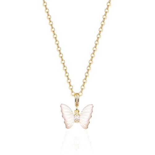 Gold Clover Butterfly Pendant Necklace