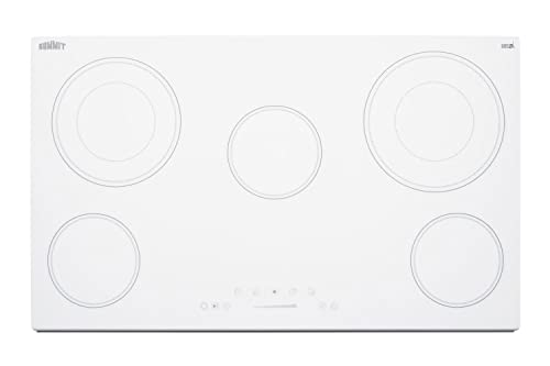 Summit Appliance CR5B30T8W 30" Wide 5-Burner Radiant Cooktop, White, Ceramic Glass Surface, Digital Touch Controls, 9 Power Levels, Programmable Timer, Residual Heat Indicator, 208-240v Operation