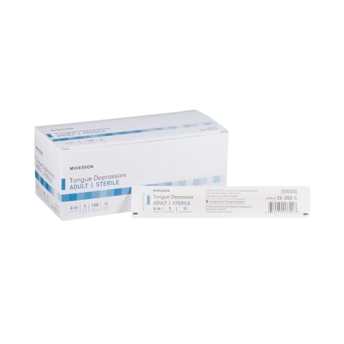 McKesson Tongue Depressors [1000 Count] Adult Size, Sterile, Individually Wrapped, Wood, Unflavored, Splinter-Free, 6 in - Use for Medical, Arts, Crafts, Spa - 100 Count, Pack of 10