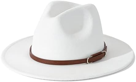 Lisianthus Women's Wide Brim Felt Fedora Retro Panama Hat with U-Shaped Buckle White