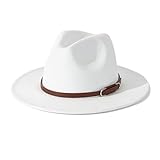 Lisianthus Women's Wide Brim Felt Fedora Retro Panama Hat with U-Shaped Buckle White