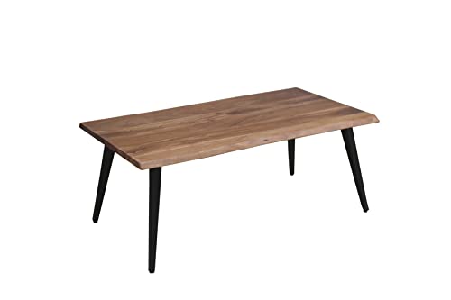 byLIVING Couchtisch Caddy/Beistelltisch Massivholz Akazie Natur/Füße Metall schwarz/Sofatisch mit Baumkante/B 110, H 45, T 60 cm