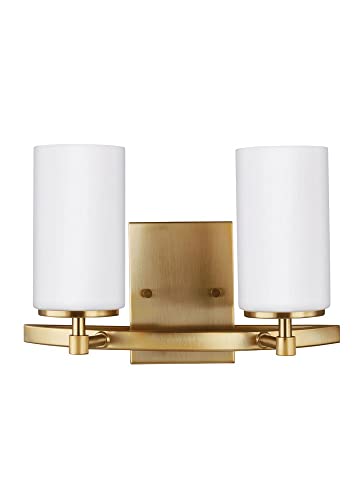 Image of Generation Lighting 4424602-848 Alturas Two - Light Wall /Bath Vanity Style Fixture, Satin Brass, 100 Total Watts, 9.062 Inch Height, 13.56 Inch Wide, Steel Construction