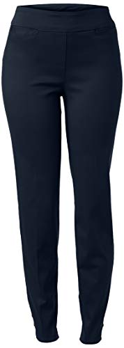 SLIM-SATION Women's Wide Band Pull-On Solid Ankle Pant with Faux Welt Pockets, Midnight, 6