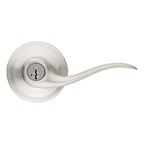 Kwikset Tustin Entry Door Handle with Lock and Key, Secure Keyed Reversible Lever Exterior, For Front Entrance and Bedrooms, Satin Nickel, Pick Resistant Smartkey Rekey Security and Microban - image 1
