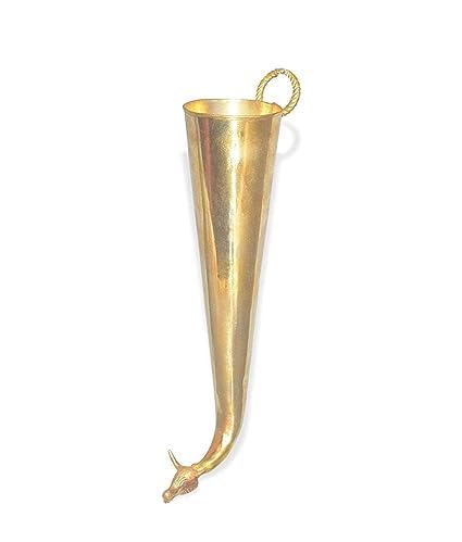 KALAKRITI Store Pure Brass Golden Gaumukhi Shringi for Abhishek, Pooja, Bathing Pot for Gods,Gomukhi Shringi Pipe, Cone Shape (20 cm Height)