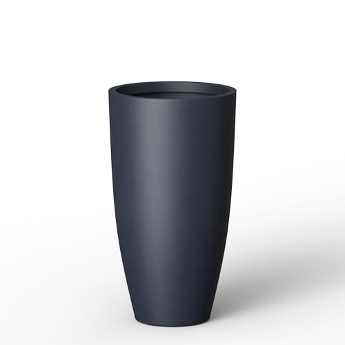 Kante Large Round Tapered Charcoal Concrete Planter 23.6" Tall, Outdoor