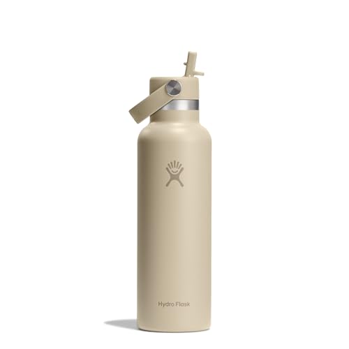 Hydro Flask Standard Flex Straw Cap 621 ml (21 oz) Bottle Stainless Steel Leakproof Cupholder Compatible Insulated Cold 24 Hrs Oat Biege