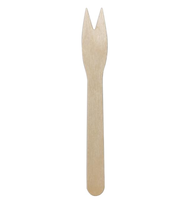 Monouso | 100 Tenedores de Palos de Madera, 12cm, Pinchos para Patatas Fritas, Palitos de Madera, Mini Tenedor, Trincho, Camping, Picnic