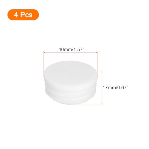 Image of uxcell 1-9 /16 inch(40mm) Round Plastic Plug, 4 Pcs White Pipe Tubing End Cap Plastic Plug Cap Insert Glide Insert for Metal Tubing Fence Table Chairs Furniture