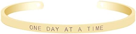 ONE Day at A TIME Quote Cuff Bracelet in 14k Yellow Gold Over Sterling Silver