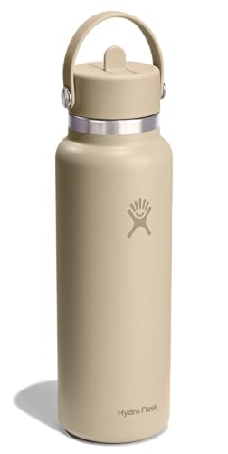 Image of Hydro Flask Water Bottle - Insulated Stainless Steel - Wide Straw Lid, Non Spill, Leakproof in 40 Oz Oat Tan