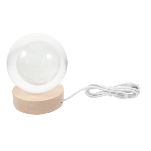 Lámpara de mesa 3D bola de cristal LED con base de madera USB