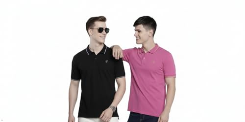 Image of The Indian Garage Co Men Slim Fit Solid Polo Neck Half Sleeves Tshirt