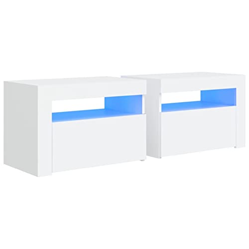 Tidyard Mesitas de Noche con LED Mesitas Noche Flotante Mesita de Noche de Pared Mesita de Noche de Pared 2 Unidades Blanco 60x35x40 cm,Mesita Auxiliar para Sofá Dormitorio Sala de Estar