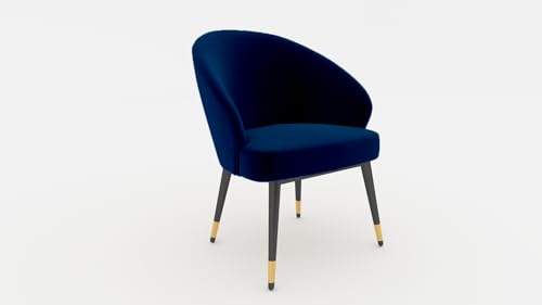 Image of WOODEN SPACE 6-Seater Wooden Dining Table Set | Nano Composite Marble Top | Solid Wood Base | Modern Dining Room Furniture with 6 Chairs (Navy Blue)