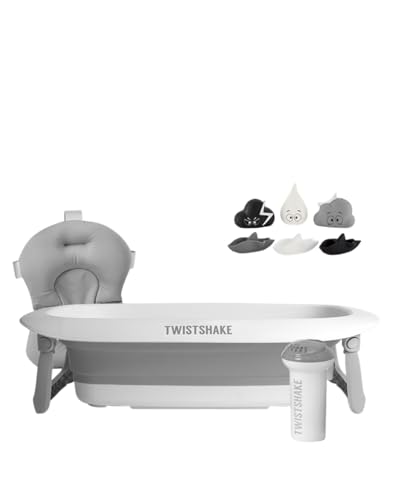 Twistshake Kit de Baño para Bebé - Set de 3 | Bañera Plegable + Cojín + Jarra de Baño| Ligero - Portátil - Fácil de Limpiar | Diseño Ergonómico | Sin BPA/BPS