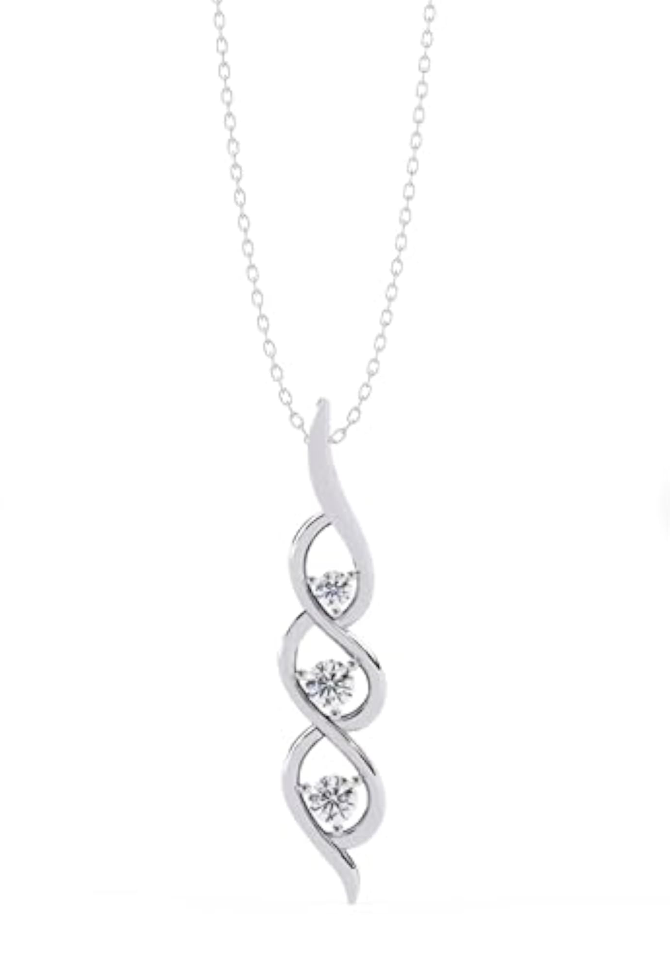 Women's Silver 3-Stone Lab Grown Diamond Spiral Drop Pendant Necklace