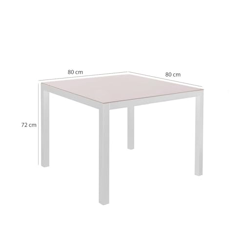 LOLAhome Mesa de Comedor para jardín Thais, Blanca de 80x80 cm, de Aluminio y Cristal Templado, Tratamiento Anticorrosión, Elegante, Resistente y Duradera, para 4 Personas - imagen 2