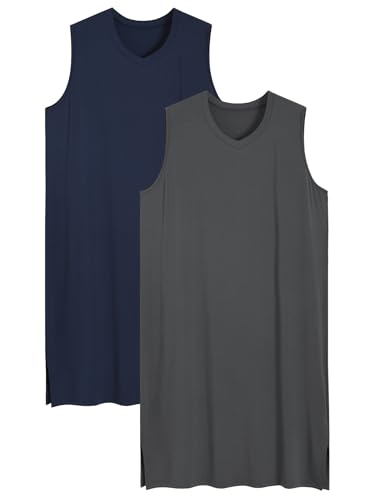 Latuza Men's Cotton Sleeveless Nightshirt V-Neck Sleep Shirt 2 Pack