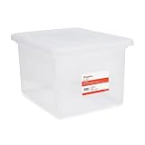 Staples Plastic File Box with Snap Lid, Letter/Legal Size, Clear, 2/Pack | Stackable storage box keeps hanging files organized and protected.
