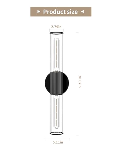 Image of Bathroom Vanity Light Fixture, 2-Light Black Wall Sconce Lighting Fixture with Clear Glass, Indoor E26 Stocket Wall Lamp for Mirror Living Room Hallway(Bulb Not Included)