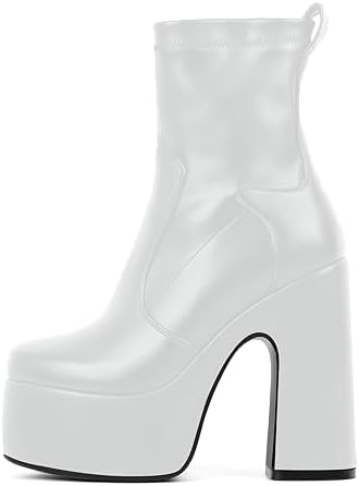 Women's Platform Ankle Boots High Chunky Block Heel Round Toe Short Booties with Side Zipper Stylish Dress Boots for Prom Party Evening 4.0 Inches