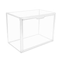 GUDEMAY Clear Stackable Plastic Storage Bins with Magnetic Lid, Dustproof Book & Cosmetic Display Cases, Large Figures Collectibles Showcase, Shoe Box, Protection Organizer (Transparent, L-1 Pack)
