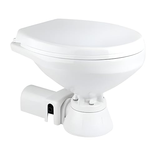 SEAFLO 12V Electric Flush Marine Toilet Large Size Marine Head Corrosion Resistant Construction Built-In Backflow Preventer Stainless Steel Shaft Permanent Magnet Motor - 4 Year Warranty!