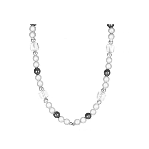 QKEPCY Collier de Perles pour Hommes Femme Glace Fissurée Pierre Hip Hop Colliers Boho Cadeaux de Bijoux Esthétiqu