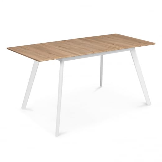 IDMarket – Mesa escandinava Extensible Rectangular Inga 4-6 Personas, Bandeja Madera, Patas Blancas, 120-160 cm
