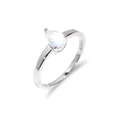 Bague en argent 925 avec véritable pierre de lune naturelle de forme poire