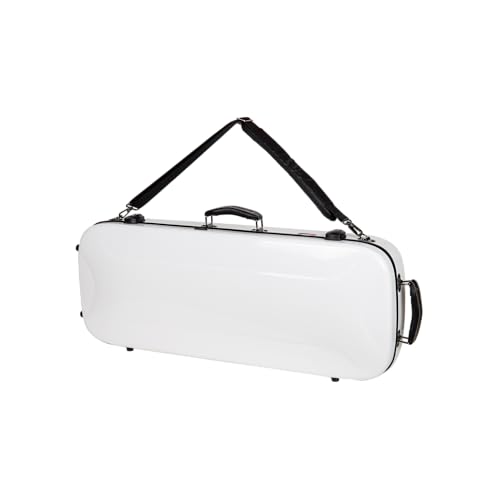 Image of Crossrock Fiberglass Mandolin Case - Oblong for F-Style (Fits Gibson F5) | Gloss White Finish, Forest Green Velvet, TSA Lock, Hygrometer, Backpack Straps - Hard Shell Pro Travel Series