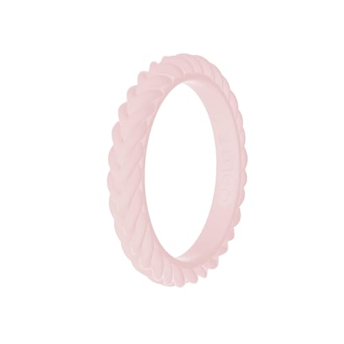 QALO Women's Rubber Silicone Ring, Stackable Braid Rubber Wedding Band, Breathable, Durable Engagement Silicone Ring, 3.3mm Wide 2.5mm Thick, Multi Colors