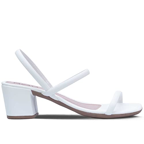 Sandália Feminina Casual Salto Baixo Quadrado Tiras AF3.06 W Cor:Branco;Tamanho:38;Genero:Feminino