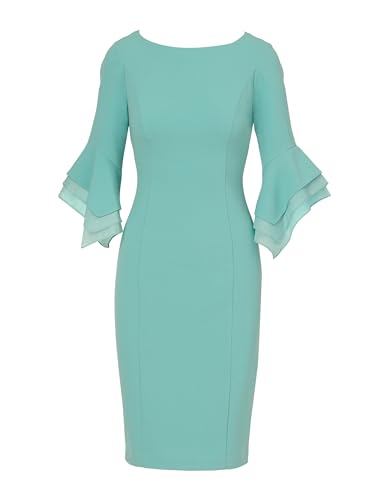 Image of Adrianna Papell Stretch Knit Crepe Sheath Dress with Tiered Organza Bell Sleeve