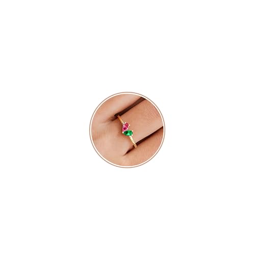 TOSGMY Mothers Day Gifts Gold Heart Birthstone Rings for Women Non Tarnish Stackable Pinky Ring Dainty 14K Gold Plated CZ Gemstone Ring Wedding Promise Ring Birthday Jewelry Gift for Mom