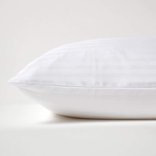 HOMESCAPES 2er-Set Damast Kissenbezug weiß 48x74 cm mit Satin-Streifen & Hotelverschluss, 100% ägyptische Baumwolle, Fadendichte 330 – Ansicht 2