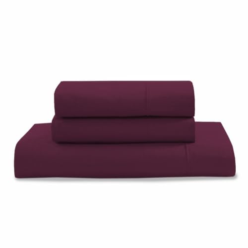 Image of LANE LINEN Organic | 100% Cotton Bedsheet Set | Soft & Breathable Fabric | 3 Piece (1 Double Bedsheet + 2 Pillow Covers) | Solid Double Bed Sheet Set | Machine Washable | Windsor Wine