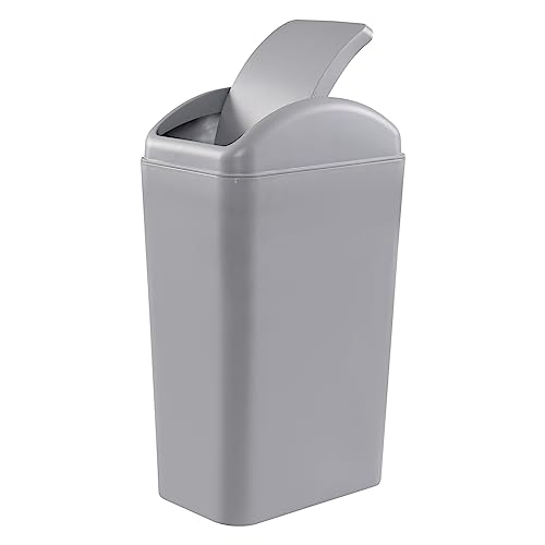 Image of Esdiplot 3.5 Gallon Swing Lid Waste Can, Plastic Swing-Top Trash Can, Gray