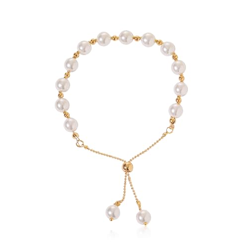 Pearl Bracelet for Women Gold Adjustable Slider Dainty Chain Bracelet Bride Bridesmaid Birthday Jewelry Gift for Women