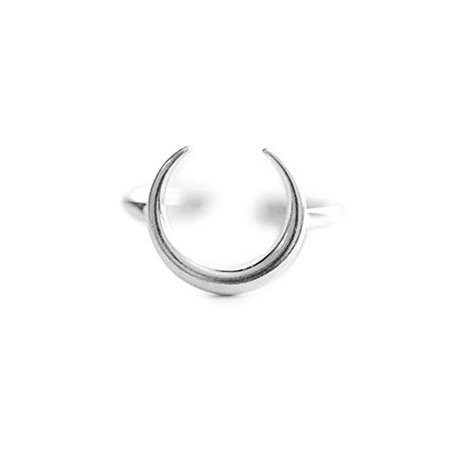NewZenro Half Moon Minimalist Cute S925 Sterling Silver Engagement Crescent Moon Open Rings Dainty Adjustable Finger Promise Statement Band Ring Jewelry Gifts for Birthday Women Daughter Best Friend