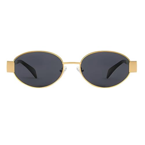 Retro Gold Oval Sunglasses for Women Men Trendy Metal Frame Sun Glasses Classic 90s Vintage Shades Fashion2