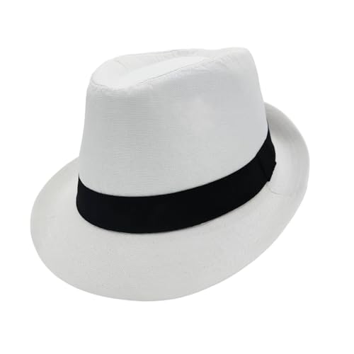 Sucanra Short Brim Trilby Fedora Hat for Men Women (US Numeric 7 1/4 7 3/8 White)