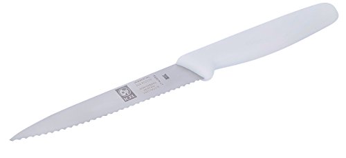 ICEL 4 Inch Paring Knife, Serrated Edge, High Carbon German Stainless Steel razor Sharp Blade, White Handle