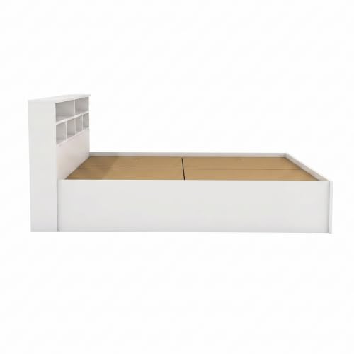 Image of DesignFit Engineered Wood King Size Bed with Box Storage | Wooden Double Bed Cot Palang Furniture | Modern Storage Bed Frame for Bedroom Living Room (White Finish)