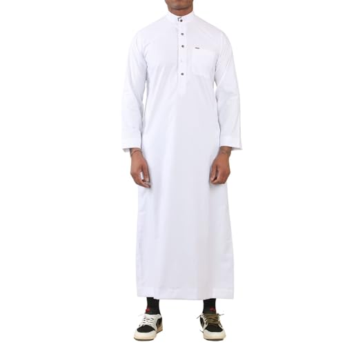 Thobe y bata islámica para hombre túnica blanca de cuello alto para ramadán