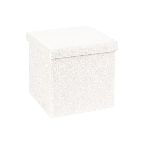 B FSOBEIIALEO Small Storage Ottoman Cube Sherpa Ottomans Foot Rest, Foldable Boucle Ottoman, Faux Teddy Fur, Cream White 12.6'x12.6'x12.6'